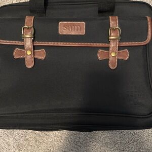 Samantha Brown SAM Briefcase Laptop leather trim bag 16x12x5 NEW